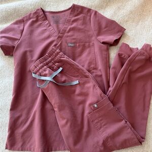 Figs Scrub Set XS Mauve High Waisted